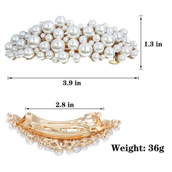 Vintage Large Pearl Hair Clips French Clasp Metal Elegant Accessory for Women Gi - Picture 4 of 7